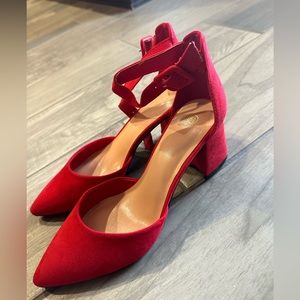 Women's Pointed Toe Low Chunky Heels Closed Toe Ankle Strap Dress Pump Shoes